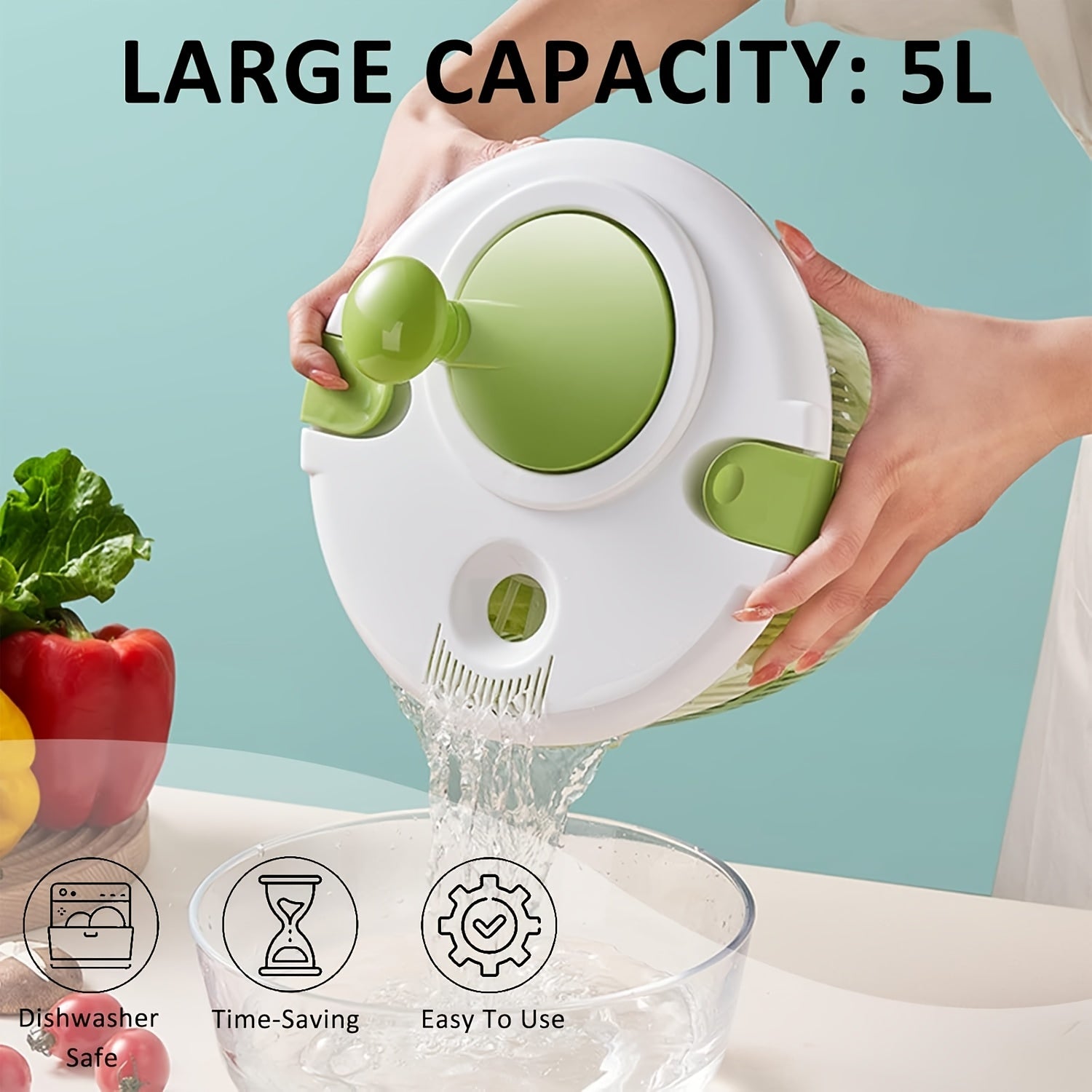 Plastic Salad Spinner with Filter Basket for Drying Fruits and Vegetables