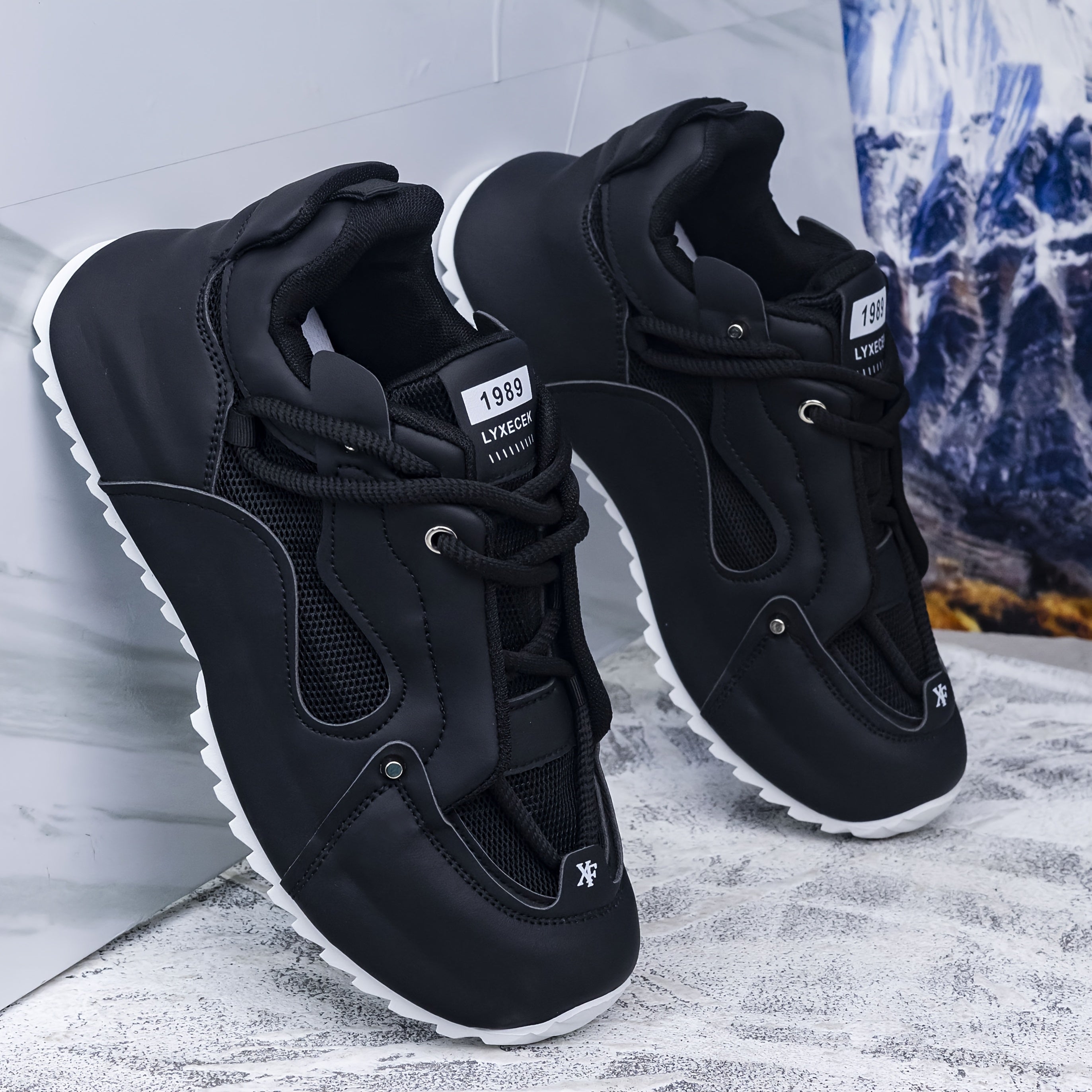 Men's Casual Sneakers Non-Slip Durable PU Breathable Running Shoes for Hiking Camping