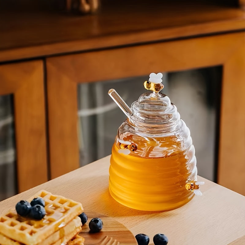 Animal-Themed Glass Honey Jar with Lid for Kitchen and Dining