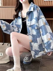 Women's Denim Print Jacket Streetwear Casual Outerwear
