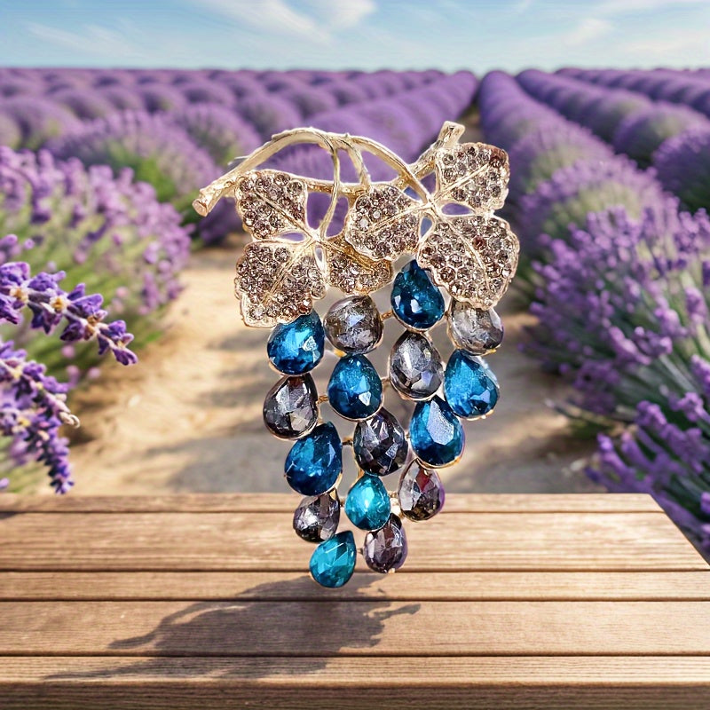 Elegant Grape Cluster Brooch Pin Rhinestone Alloy Fruit Shape Jewelry for Coats Dresses