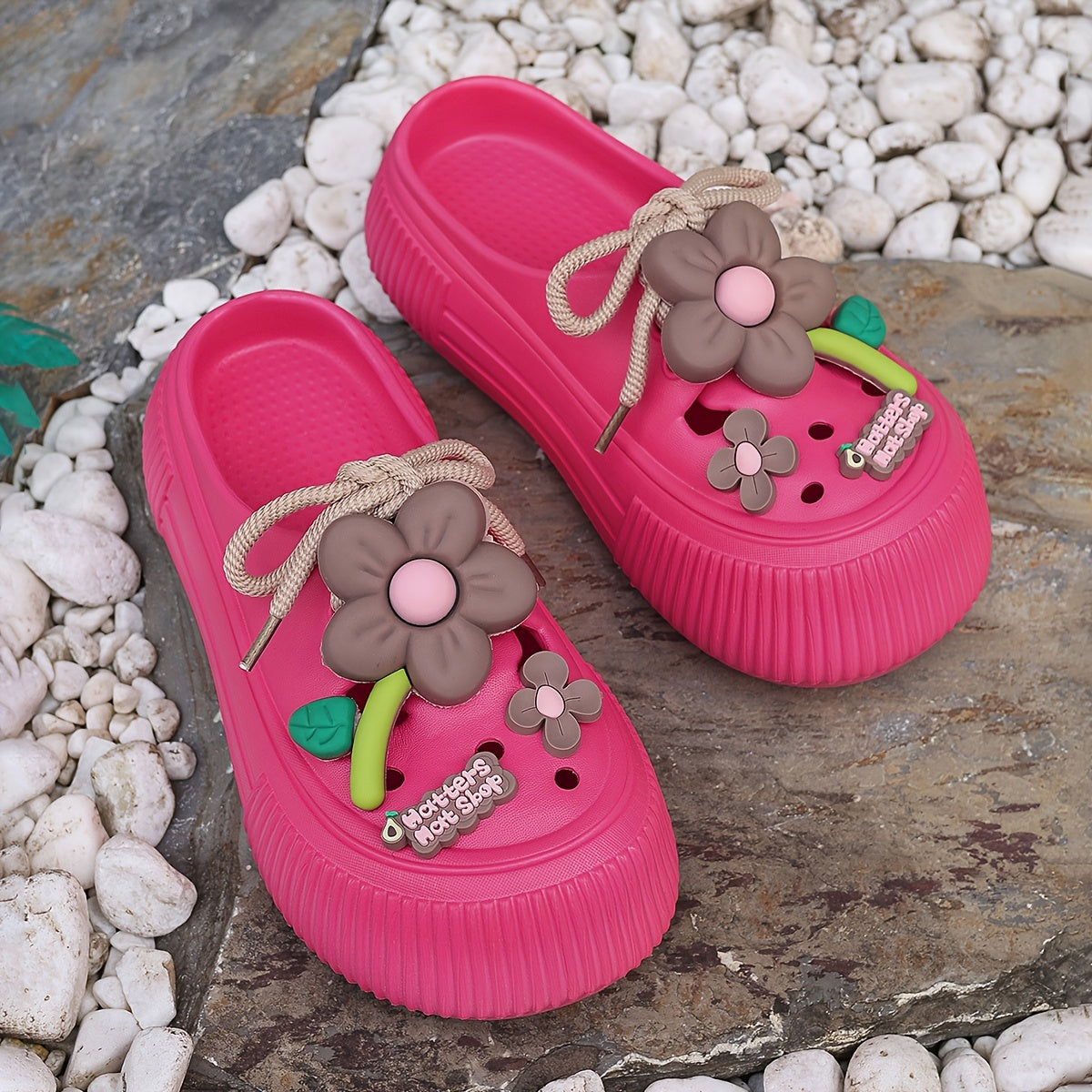 Women's Casual Flower Pattern EVA Mules, Sunflower Design, Flat Heel