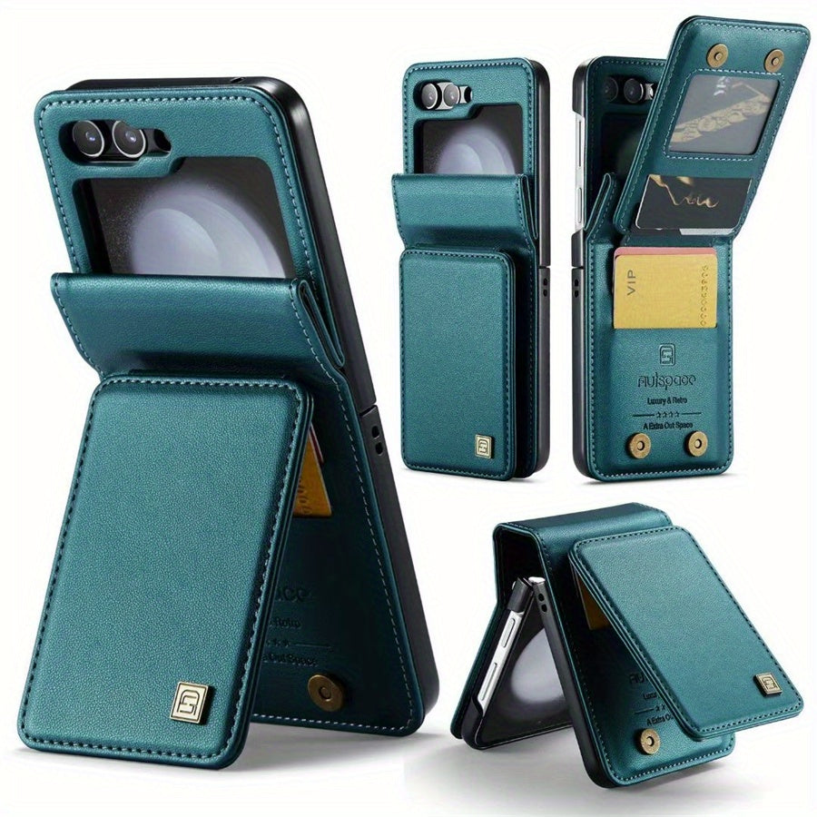 Leather Phone Case for Samsung Z Flip6 and Z Flip5 with Card Slot Drop Protection