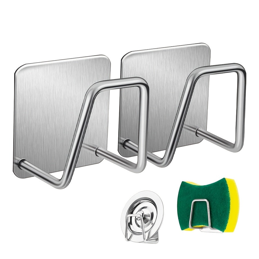 Stainless Steel Kitchen Hooks Set 1/2/4 Self-Adhesive for Sponges and Accessories