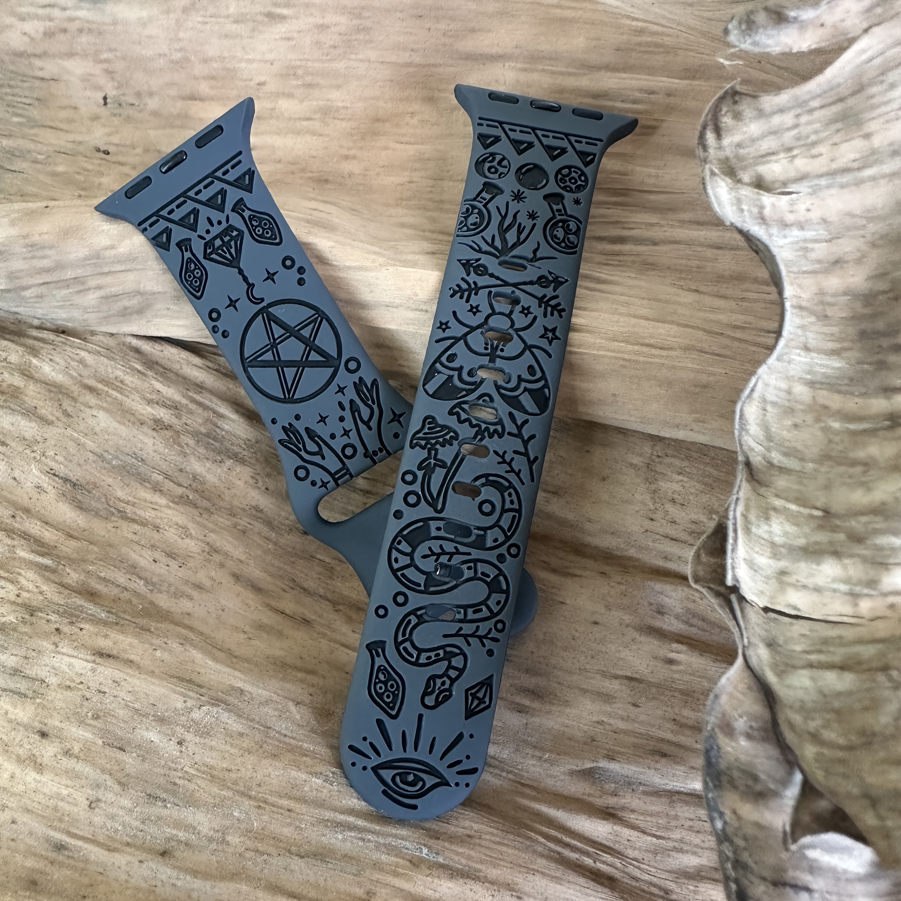 Black Magic Celestial Silicone Watch Band for Apple Watch Series 1-10 Ultra Engraved Stylish Strap for Parties Festivals Sports Outdoor Activities