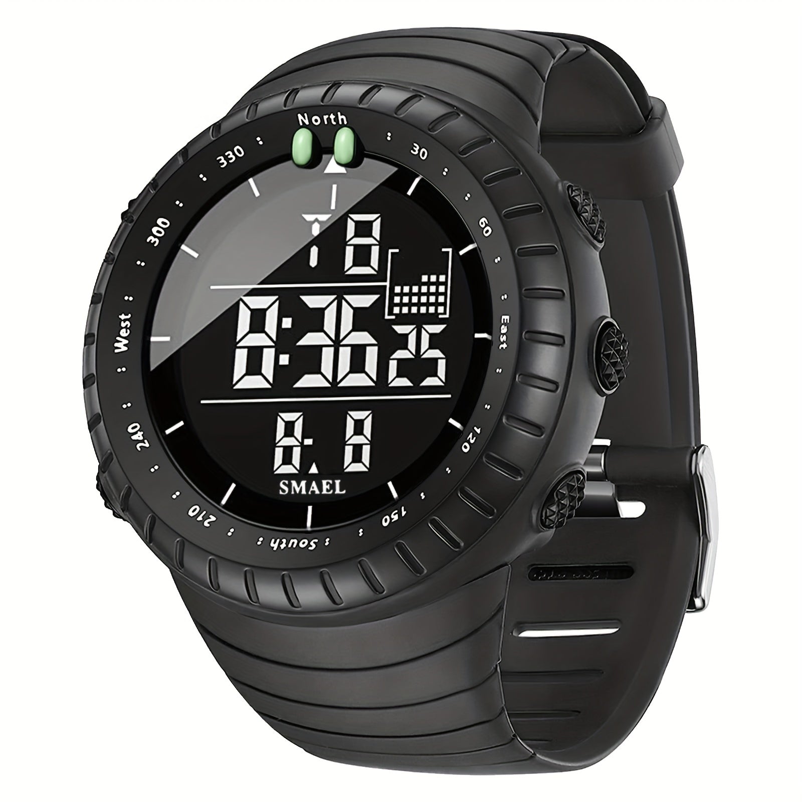 Men's Sports Smartwatch with Black Dial LED Display Alarm Stopwatch 12/24 Hour