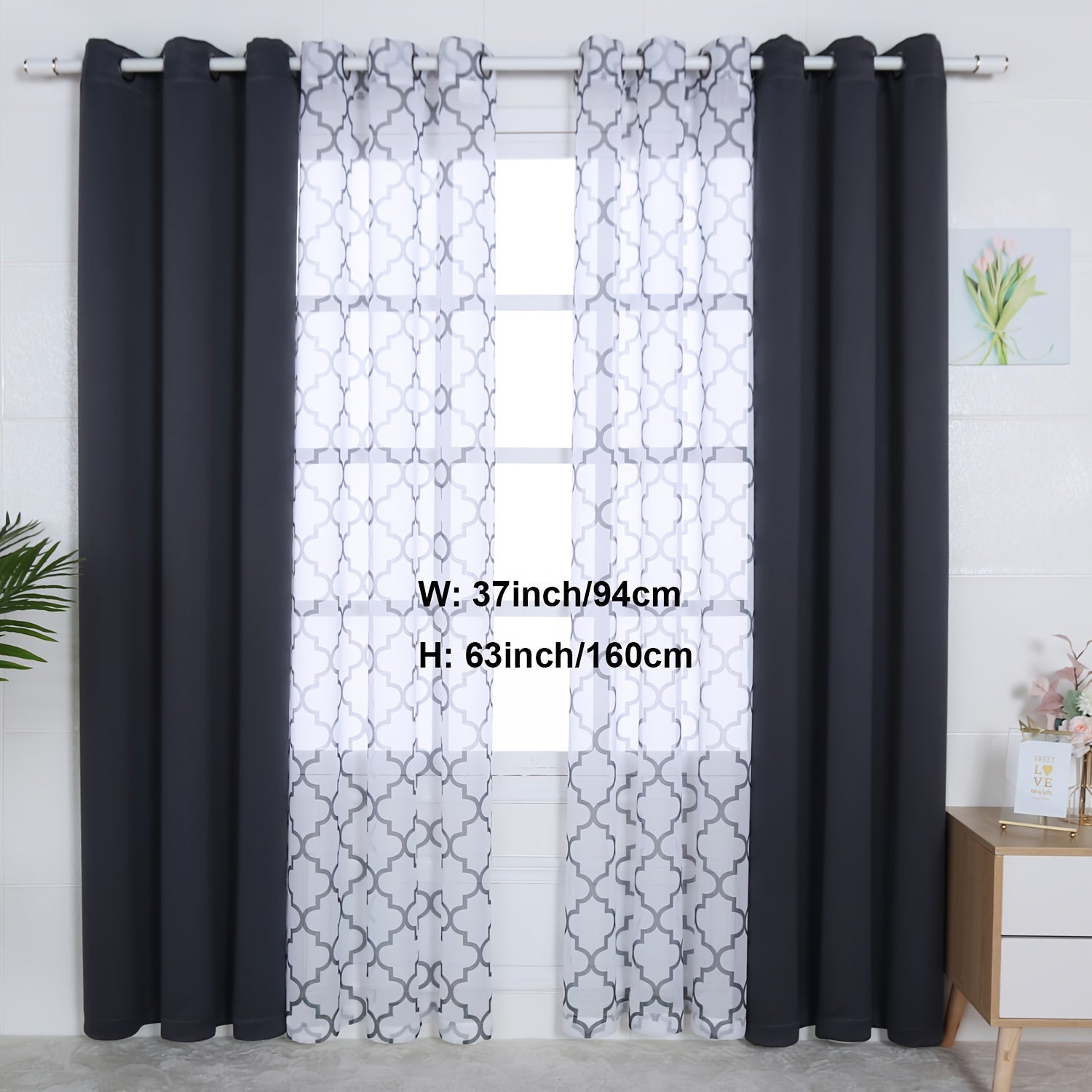 Blackout Curtains and Sheer Panels Set with Snowflake Pattern Indoor Window Decor