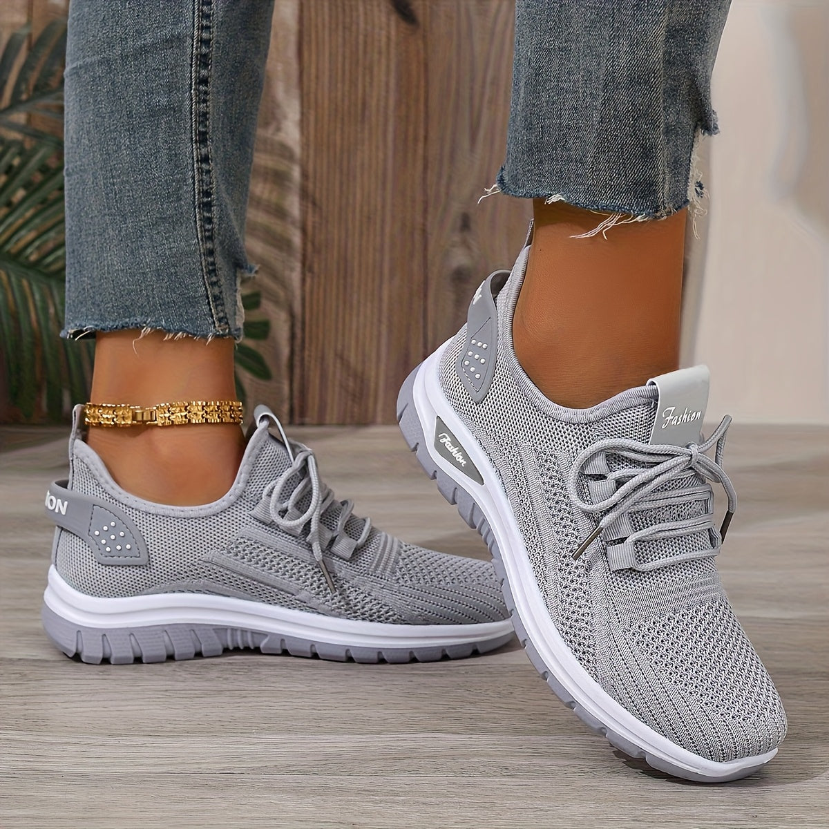 Women's Breathable Knit Sneakers Non-Slip Lightweight Casual Walking Shoes