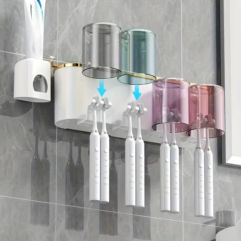 Wall-Mounted Toothbrush Holder with Gargle Cup No-Drill Bathroom Organizer Transparent