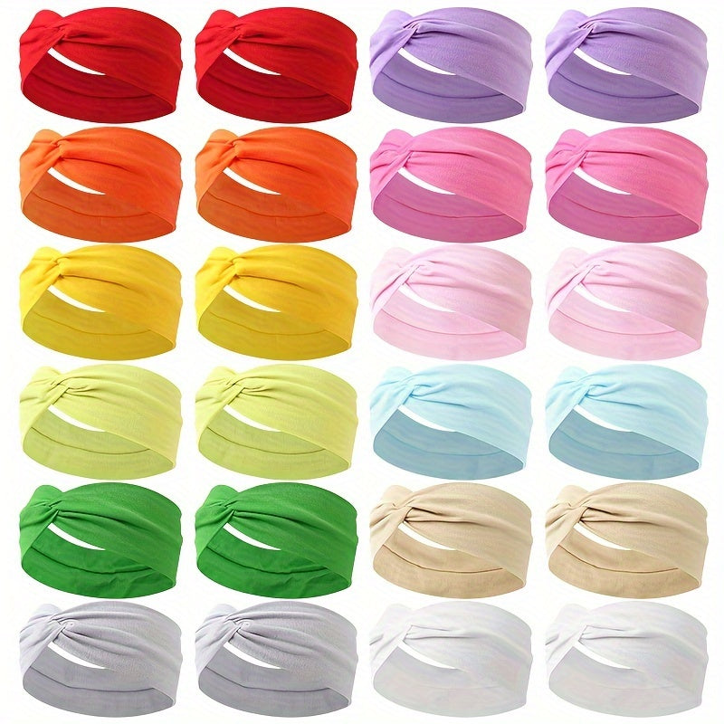 24 ta to'liq rangli keng qirrali bosh bandlar to'plami, sirg'almas elastik, teri so'radigan, yoga, sport zal, sport uchun