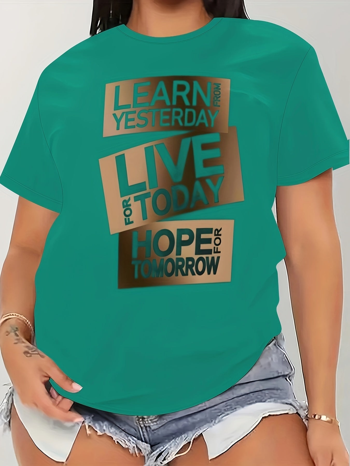 Plus-Size Women's Short Sleeve T-Shirt with Letter Prints Casual Sports Top