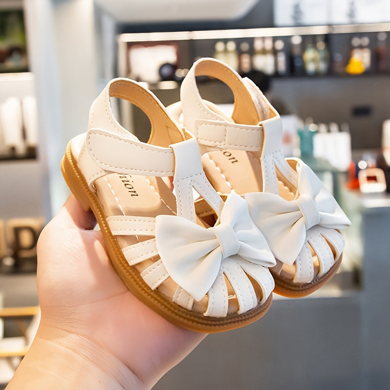 Girls' Solid Color Bow-Knot Sandals Breathable Lightweight Fabric TPR Sole for Beach Outdoor Spring Summer Ages 14 and Under