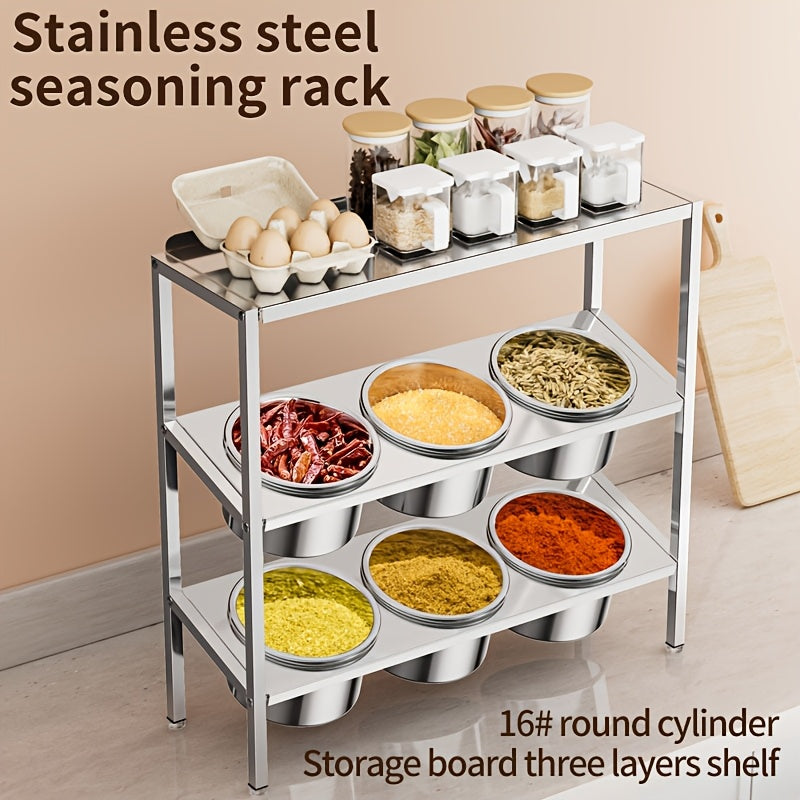 Commercial Grade Unfinished Stainless Steel 3-Tier Spice Rack Organizer with 16 Jars