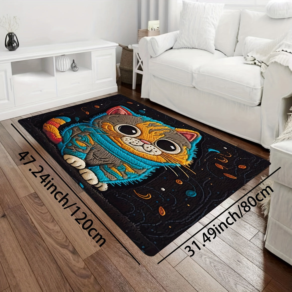 Cartoon Cat Plush Rug 8mm Indoor Mat for Bathroom Kitchen Living Room Bedroom