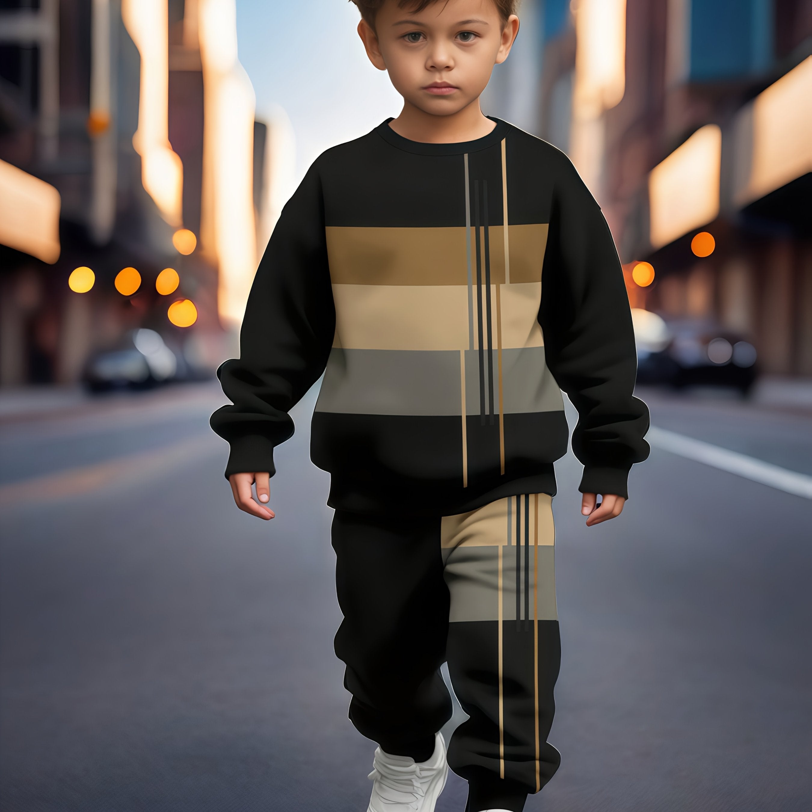 Boys' 2-Piece Sports Suit with Striped Sweatshirt and Joggers for Spring and Fall