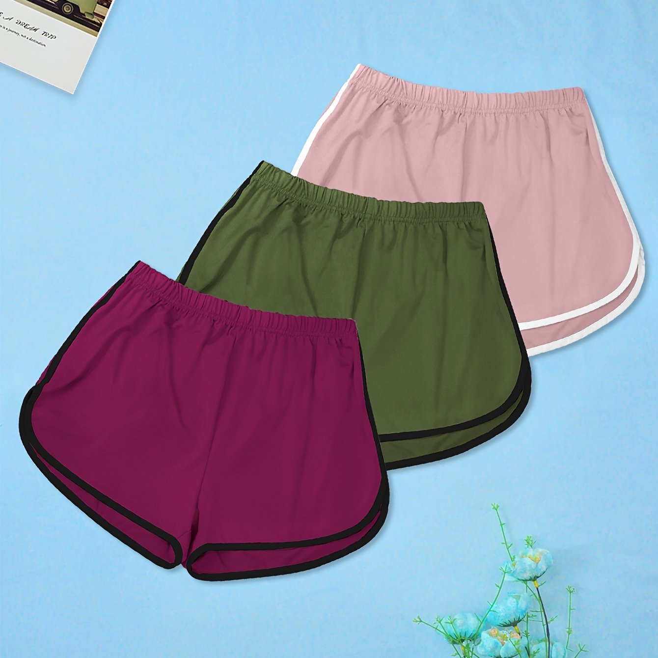 Women's Plus Size Color Block Casual Shorts 3-Pack