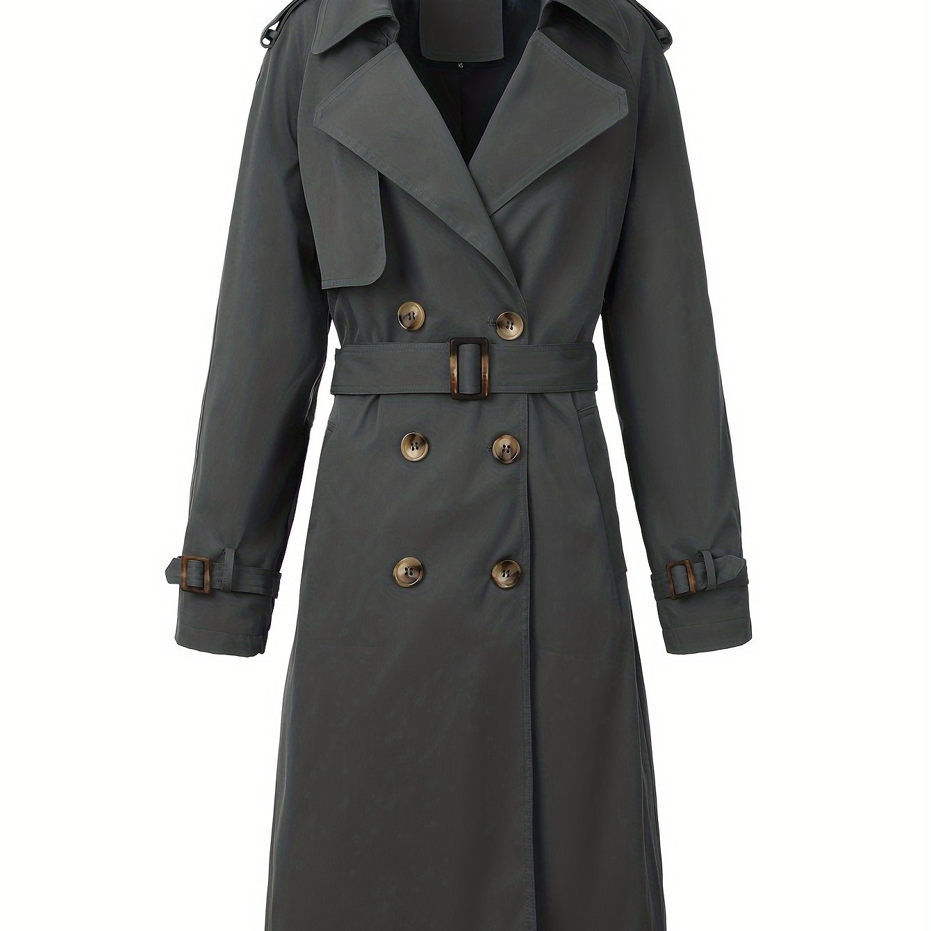 Women's Beige Polyester Trench Coat with Belt, Mid-Length, Double-Breasted for Fall and Winter
