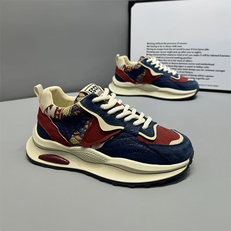 Men's All-Season Casual Sneakers Low Top Round Toe Lace-Up Fabric Faux Leather Rubber Sole