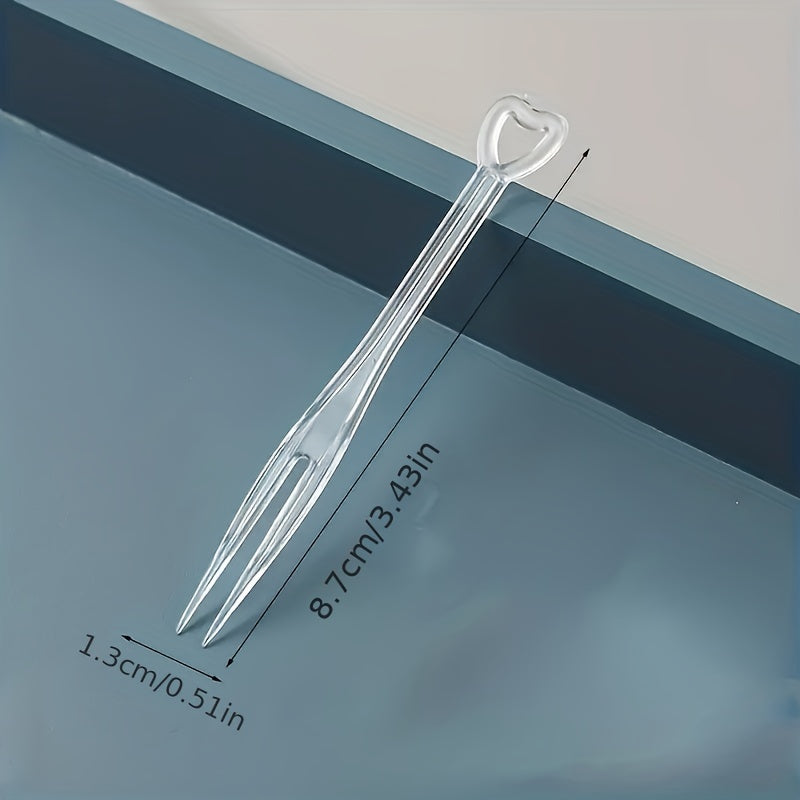 Pack of 200 Disposable Fruit Forks Heart-Shaped Plastic for Desserts and Parties