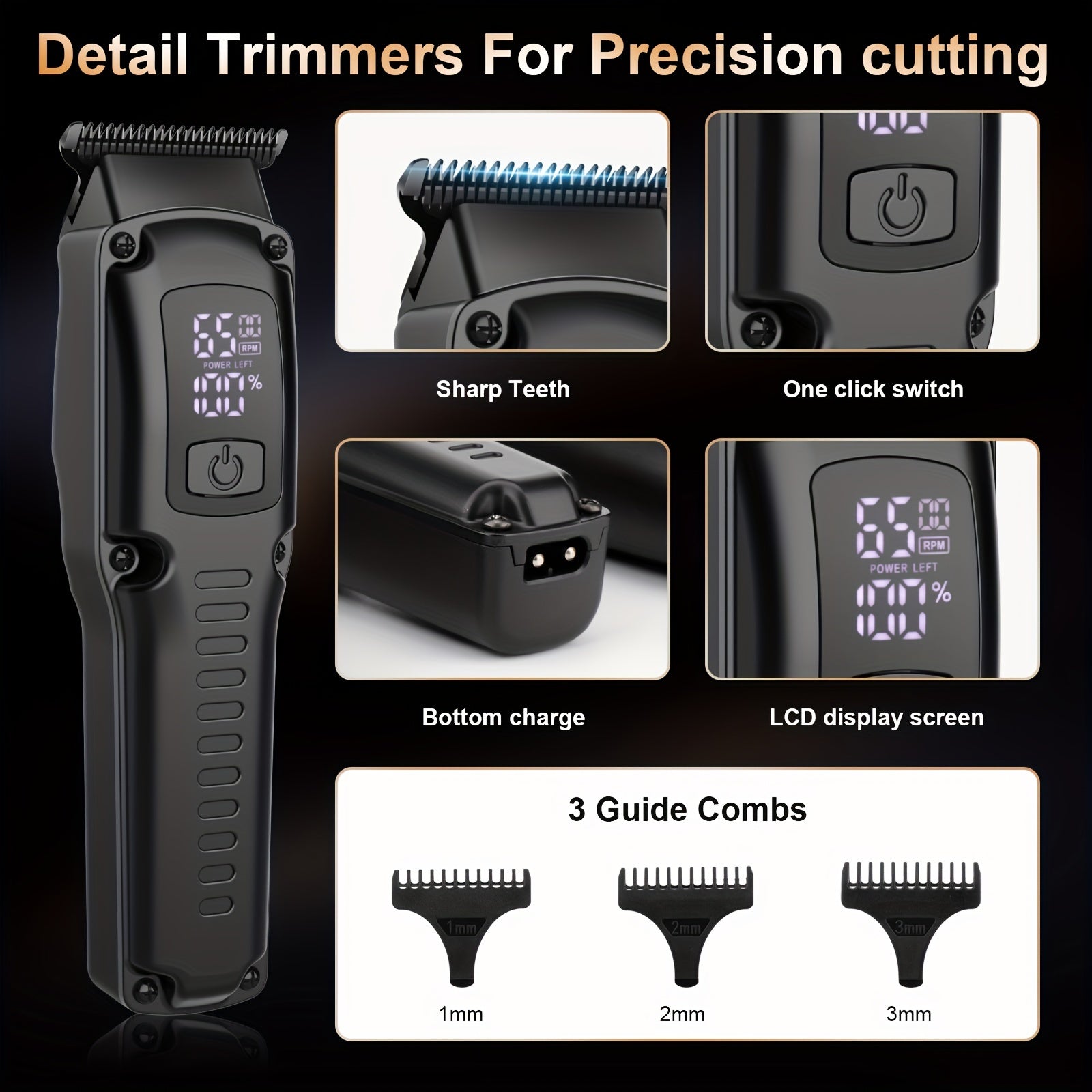 Set of 3 professional electric hair clippers with strong power and 3-in-1 functionality