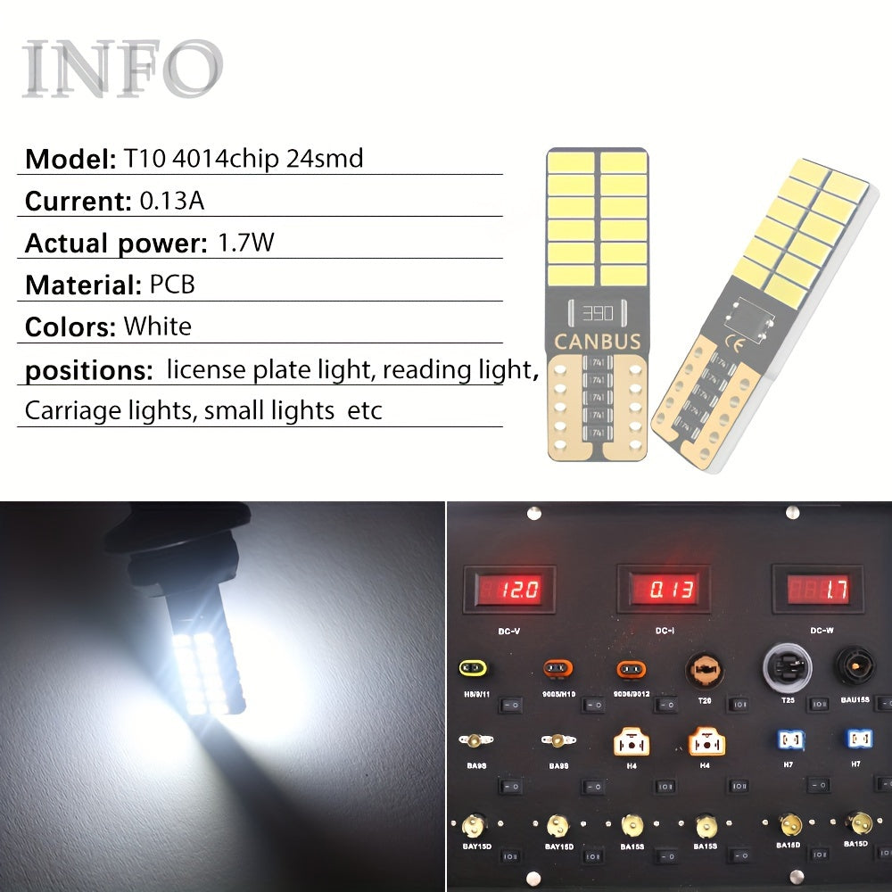 10Pcs 12V T10 W5W LED Bulb Car Interior Dome Light 6000K No Error