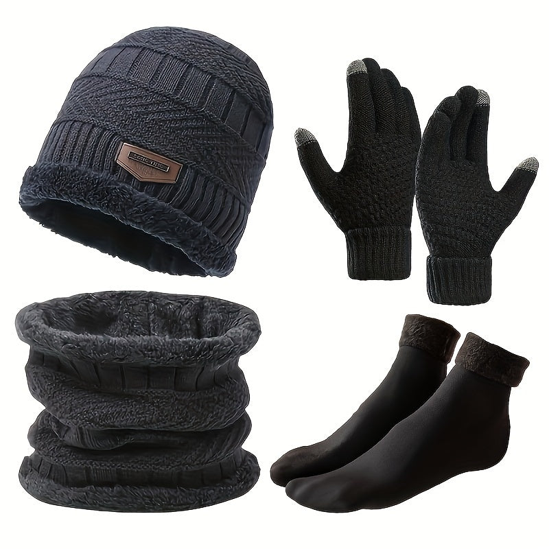 Winter Accessories Bundle for Men and Women Beanie Gloves Gaiter Socks Set