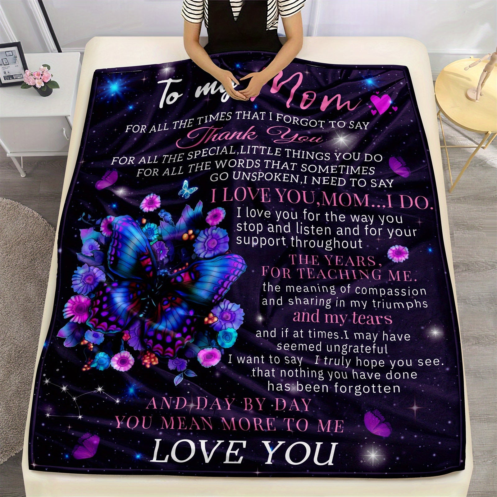 Purple Butterfly Blanket for Mom Mother's Day or Birthday Gift