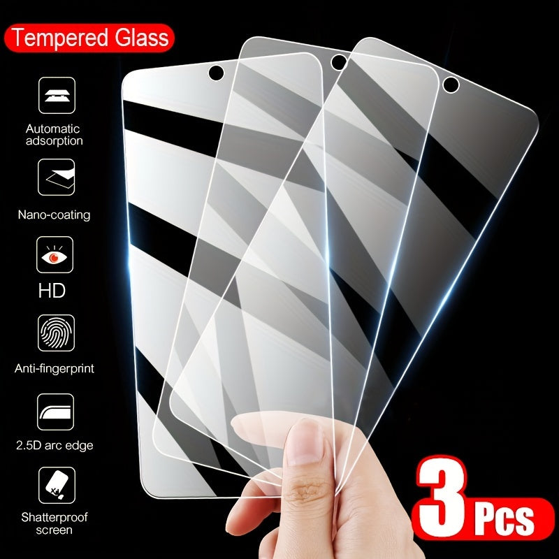 3Pcs Tempered Glass Screen Protectors for Xiaomi Redmi Series HD Clear Shatterproof Easy Install 2.5D Arc Edge