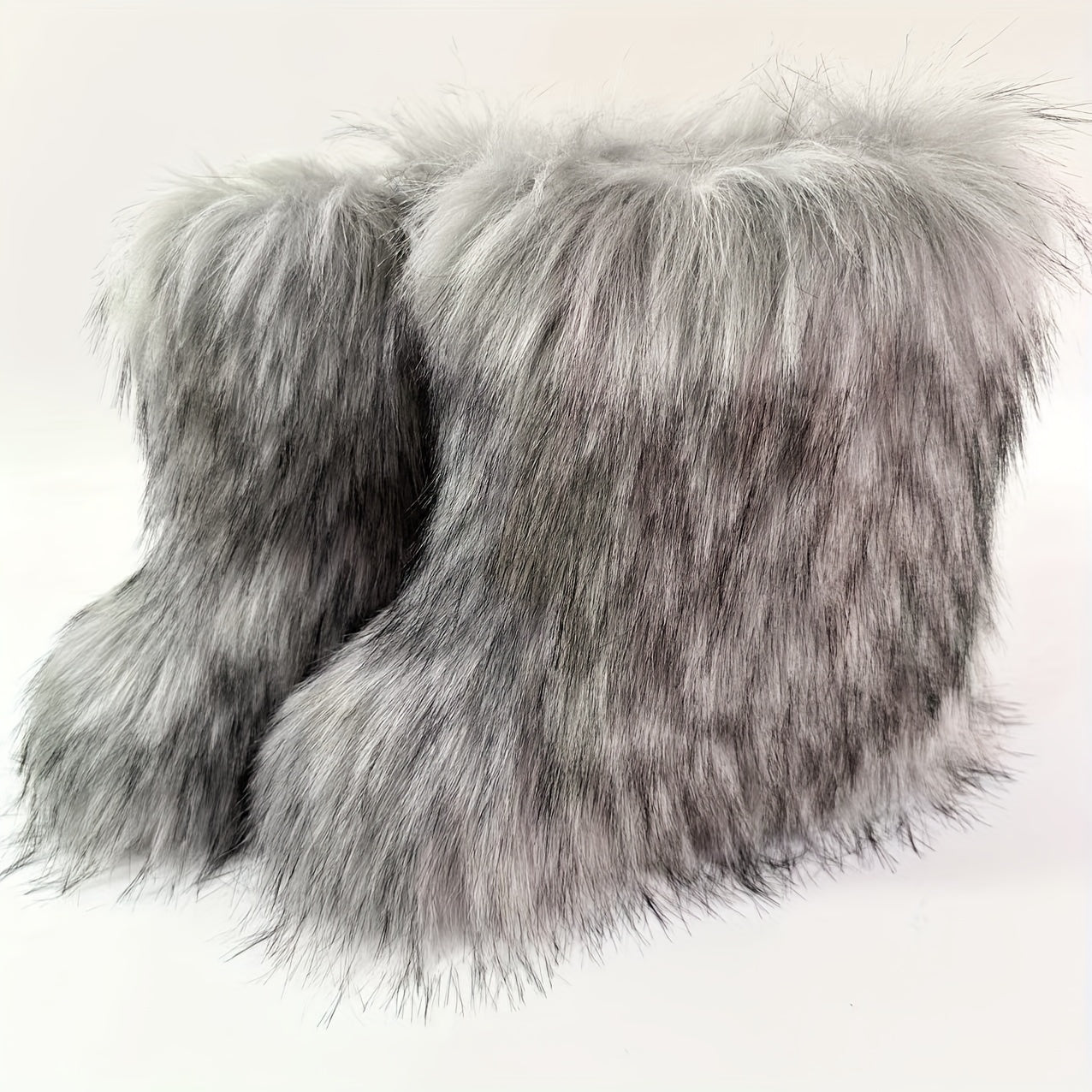 Женские зимние сапоги из искусственного меха до середины икры, плоская подошва, высокие, на шнуровке, теплые, с круглым носком