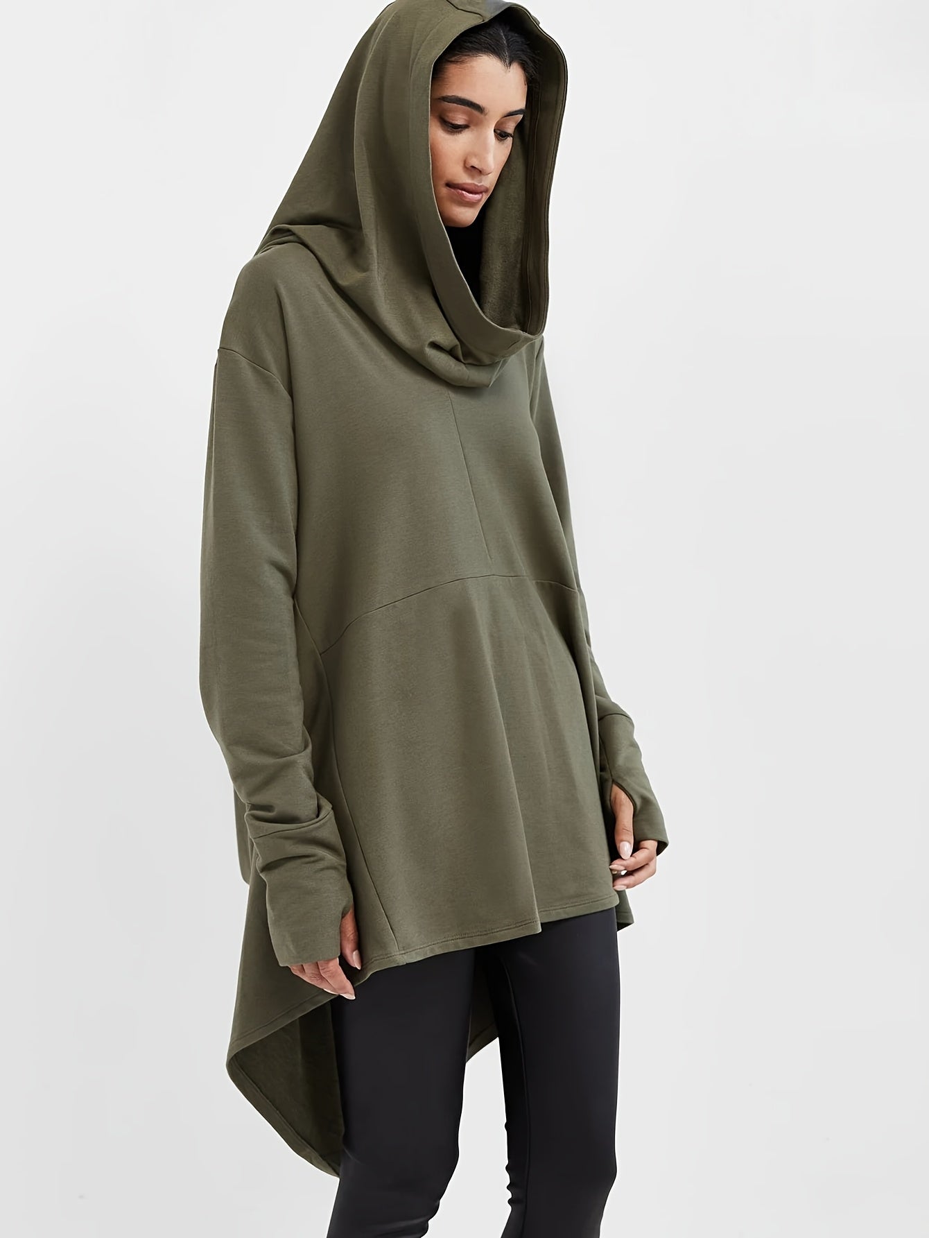 Женский oversize свитер с длинным рукавом и капюшоном, свободный и удобный, повседневный стиль