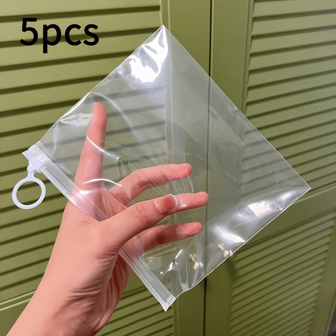 Set of 5 Extra Thick Clear PVC Storage Bags Resealable Travel Cosmetic Stationery