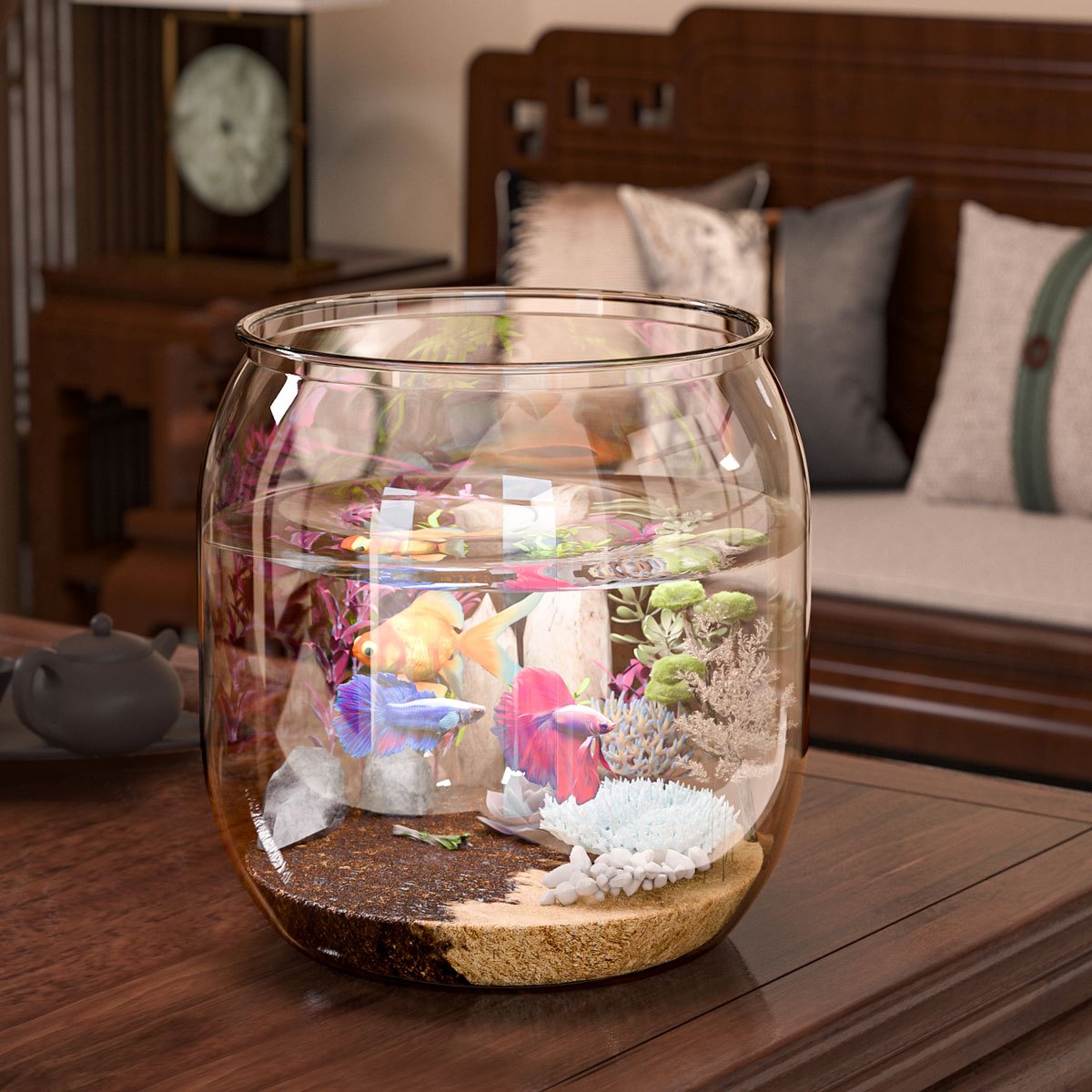 Acrylic Fish Tank Large Capacity Shatterproof for Goldfish and Turtles with Micro Landscape