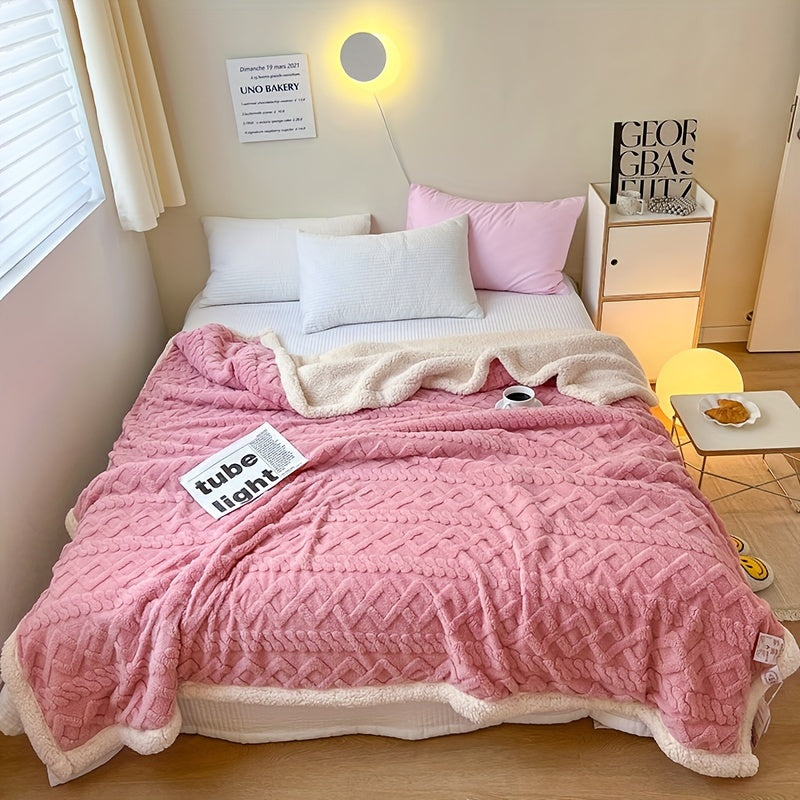 Dual-Sided Plush Blanket with Sherpa Fleece for All Seasons Polyester Knit Weave