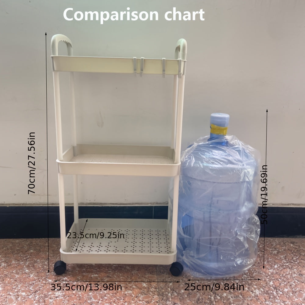 White and Black Plastic Rolling Storage Cart 3-Tier Organizer for Kitchen Bathroom Bedroom