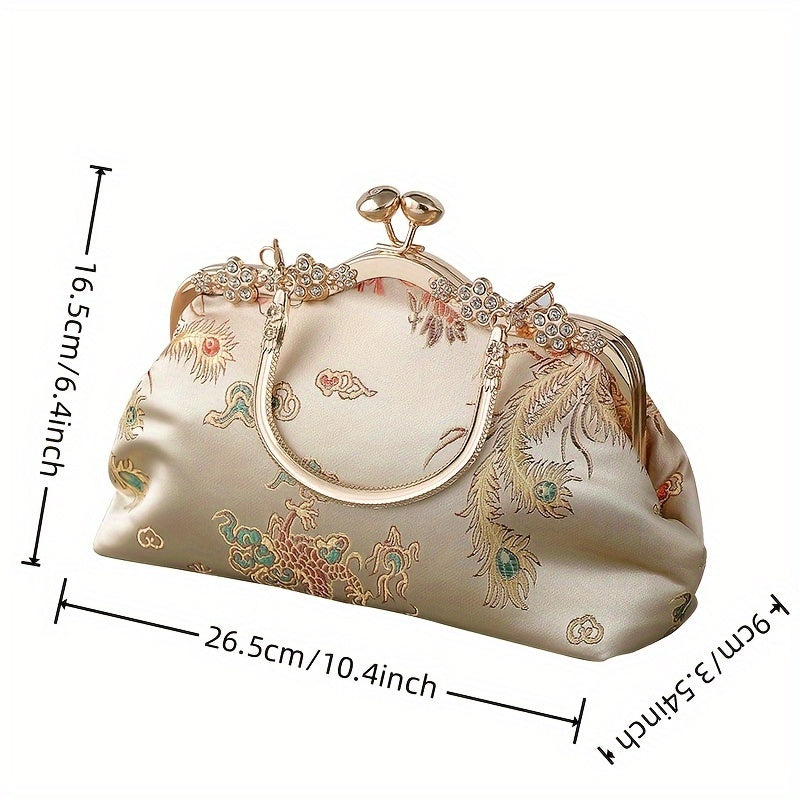 Bolso de mano de noche para mujer con adorno de cuentas, correa ajustable, estilo vintage, negro, oro, plata