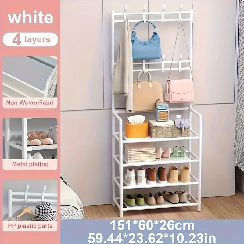 Perchero de metal con sombrero y 8 ganchos, con almacenamiento para zapatos de 4/5 capas para entrada