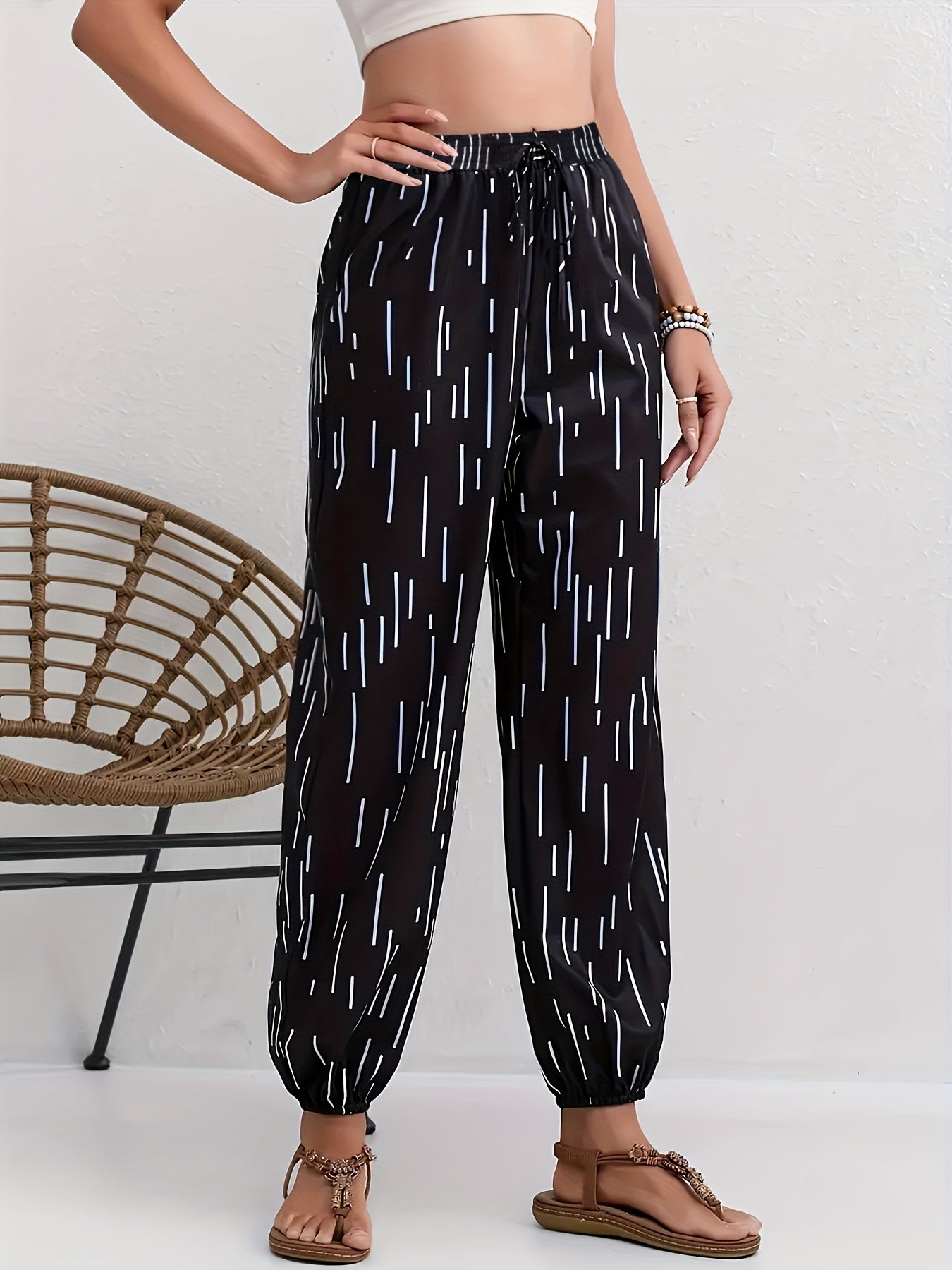 Pantalones holgados de mujer talla grande con estampado abstracto