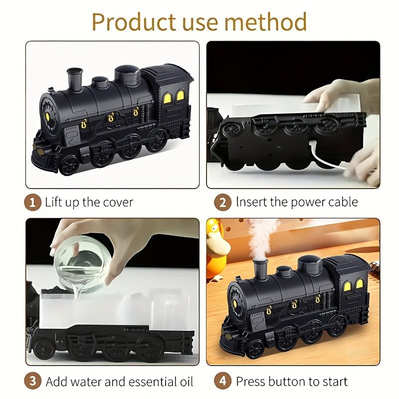 Vintage Steam Train Essential Oil Diffuser va Namlagich, chiroqlar bilan