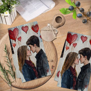 2 ta Ultra Soft oshxona sochiqlari to'plami - Yosh sevgililar bilan romantik Valentin kuni mavzusi, a'lo darajada oson yutish va mashinada yuviladigan idish qo'l sochiqlari, Zamonaviy akvarel dizayni, o'lchami: 40.64x60.96 sm, oshxona idish sochiqlari