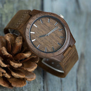 Men's Natural Walnut Wood Wrist Watch with Leather Band Gift Idea