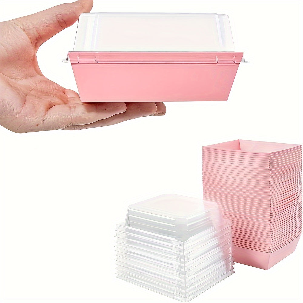 Set of 20 Pink Square Dessert Containers with Clear Lids for Cakes Cookies Brownies