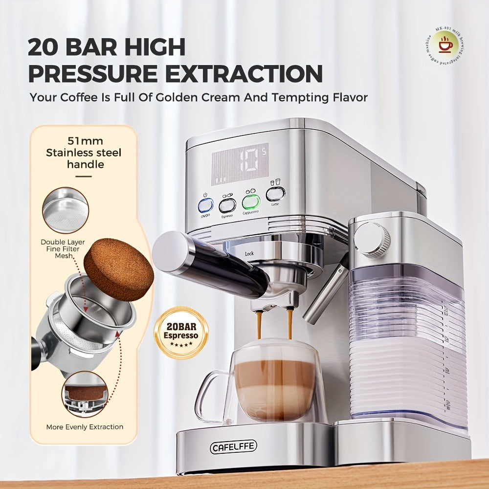 Automatic Espresso Machine with Milk Frother 20 Bar Stainless Steel 1.3L