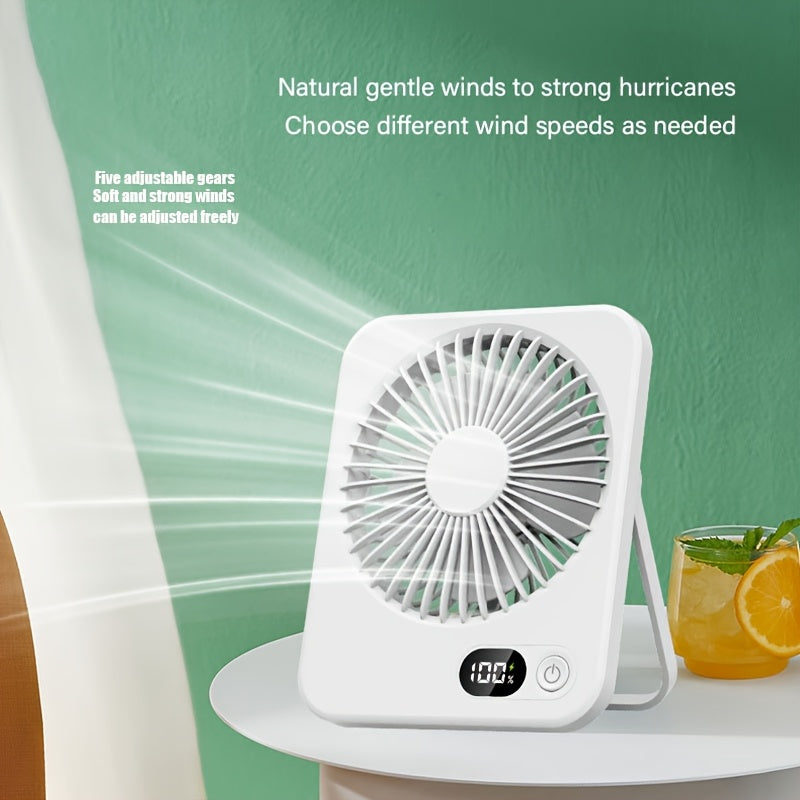 Portable USB Desktop Fan Black Pink 5-Speed Quiet Adjustable Mini Fan