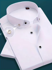 Men's Polyester Short Sleeve Button-Up Shirt for Business Spring Fall Regular Fit Lapel Collar
