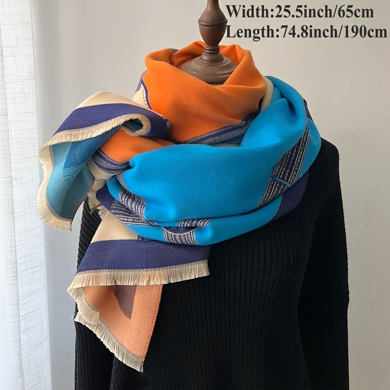 Unisex Autumn Winter Imitation Cashmere Belt and Horse Jacquard Scarf Warm Thick Inelastic