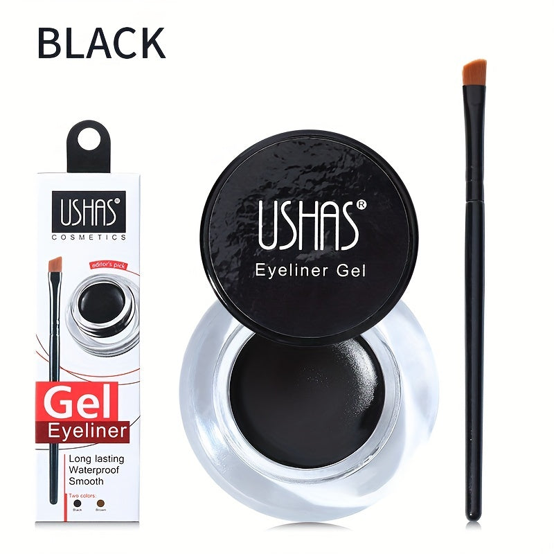 Set de delineador de ojos en gel para mujer, a prueba de agua, mate, resistente a las manchas, negro marrón