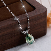Green Moss Agate Pendant Necklace Sterling Silver Adjustable Chain
