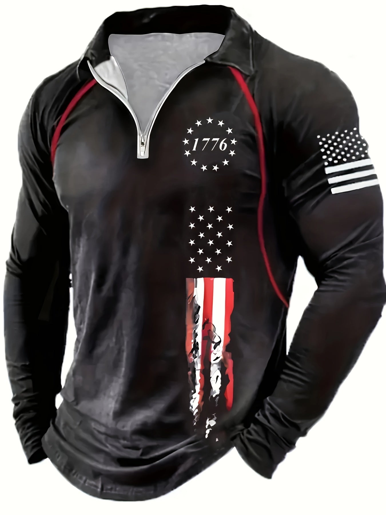 Men's Plus Size US Flag Print Golf Shirt Casual Spring Fall Winter Clothing