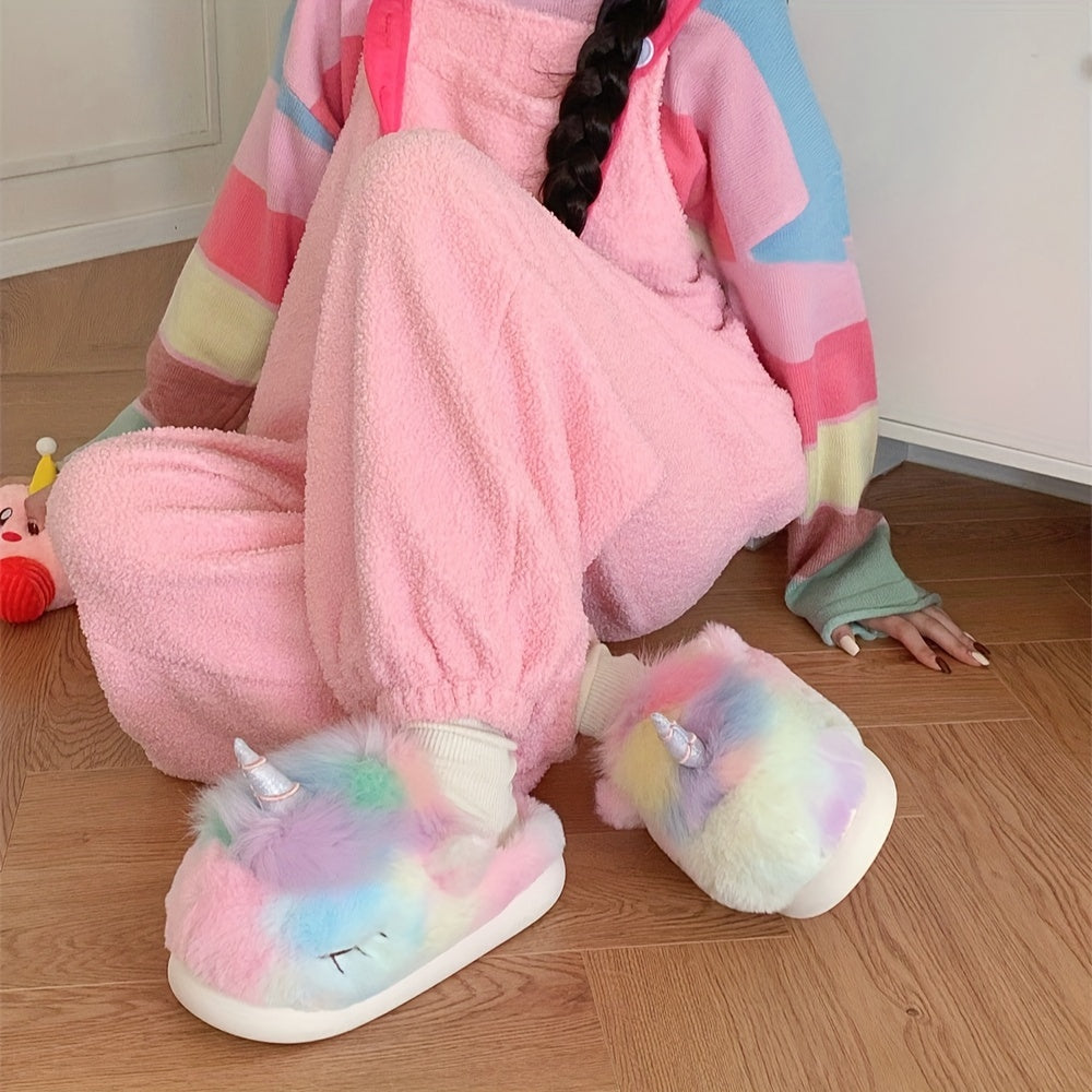 Women's Fluffy Plush Slip-On Slippers Winter Warm Non-Slip Shoes