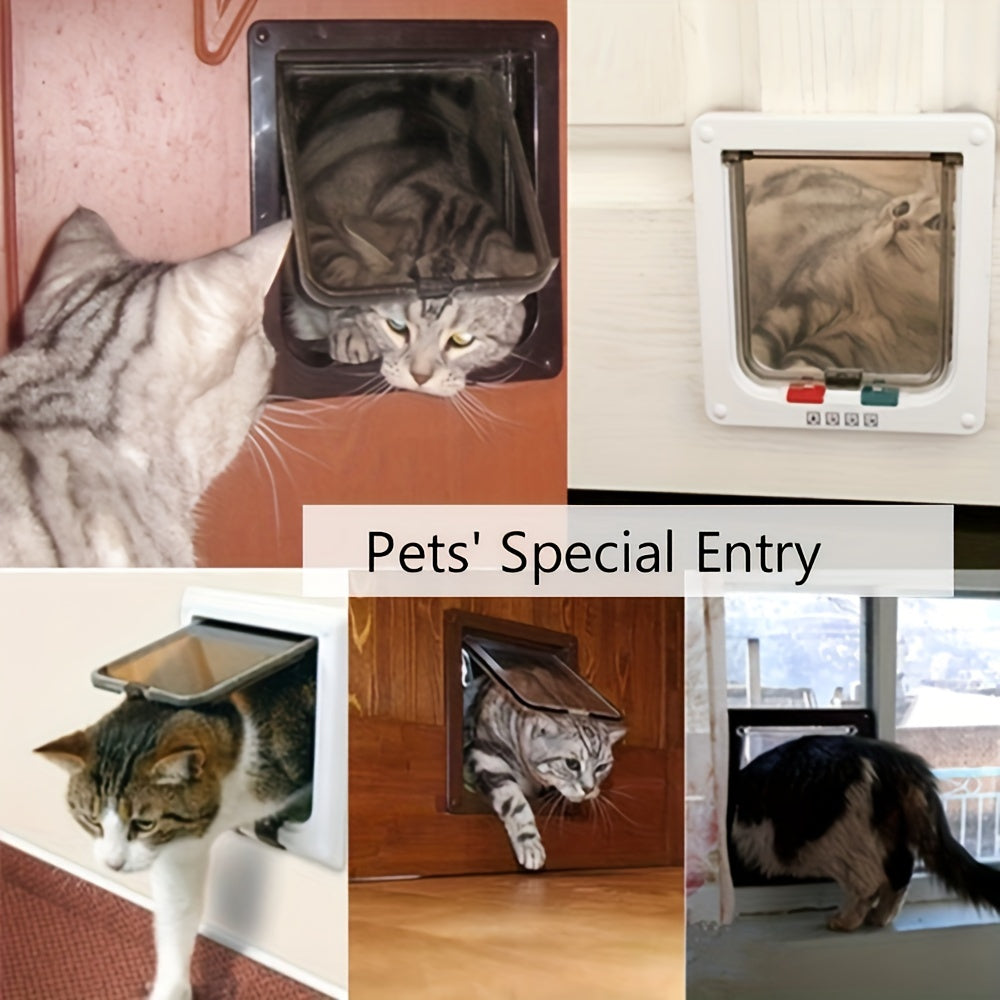 4-Way Lockable Clamshell Pet Door for Cats with Multiple Access Settings and Size Options